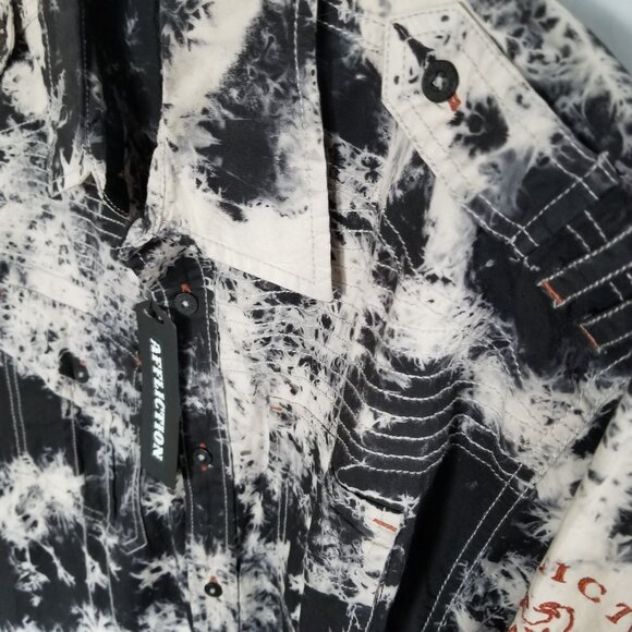 AFFLICTION Button Front Shirt Black White Embroidered Back Men's size L NWT - Picture 4 of 9